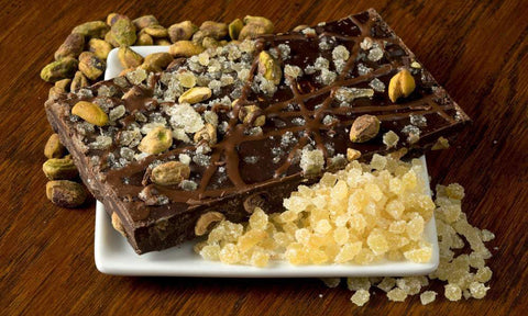 Gingery Pistachio Dark Chocolate Bark - 74% Dark Chocolate